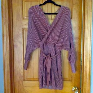 Mauve pink sweater wrap dress with sparkles!